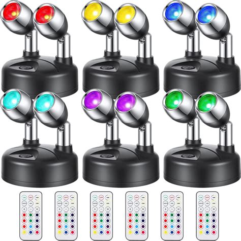 6 Pieces 13 Color Battery Operated Spotlights Indoor Wireless Spotlight ...