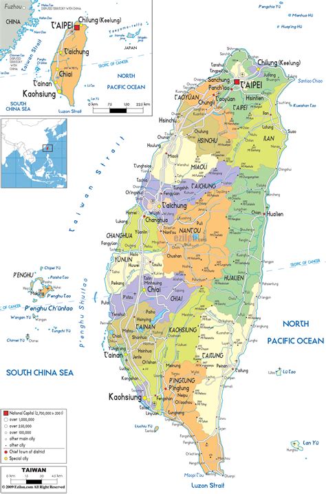 Detailed Political Map of Taiwan - Ezilon Maps