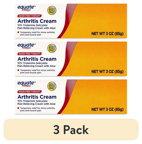 (3 pack) Equate Odor-Free Arthritis Cream 10% Trolamine Salicylate with Aloe, 3 oz, Compare to ...