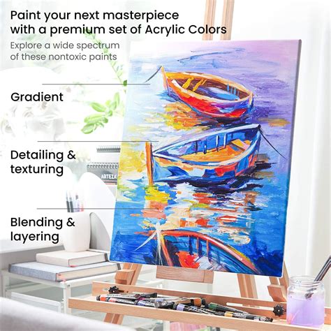 Arteza Acrylic Paint Set, 60 Colors/Tubes (22 ml, 0.74 oz.) with Stora ...