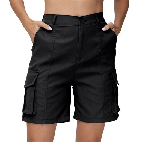 Mohiass Shorts for Women Cargo Shorts Knee Length 6 Pockets Elastic ...