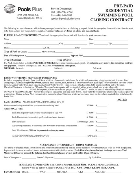 MI Pools Plus Pre-Paid Residential Swimming Pool Closing Contract ...