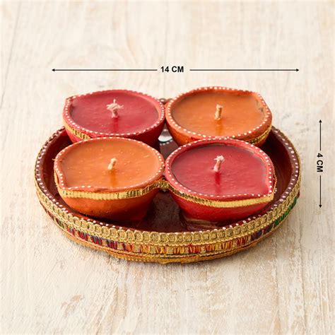 Buy Utsav Set of 4 Clay Diyas with Embellished Thali from Home Centre ...