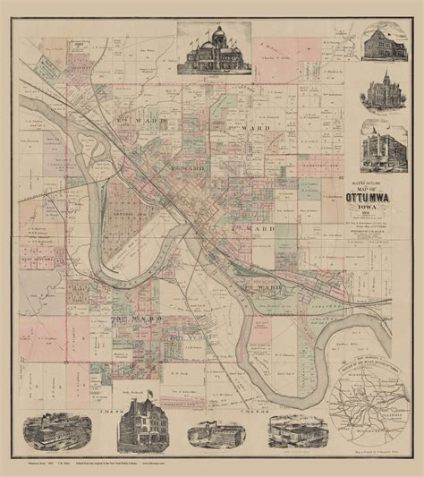 Ottumwa 1893 Allen - Old Map Reprint - Iowa Cities - OLD MAPS