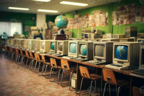 A classroom filled with vintage '80s computers, highlighting the ...