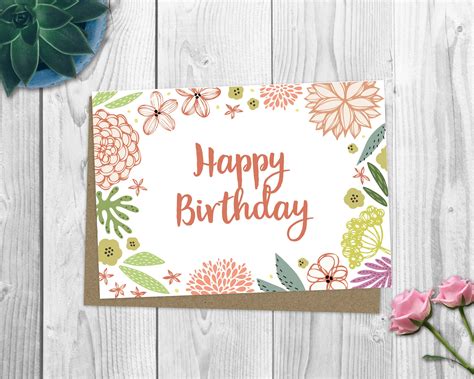 Happy Birthday Card / Happy Birthday Flower Card / Cute Birthday Card ...