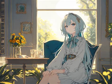 Download wallpaper 1600x1200 girl, chair, window, anime, art standard 4 ...
