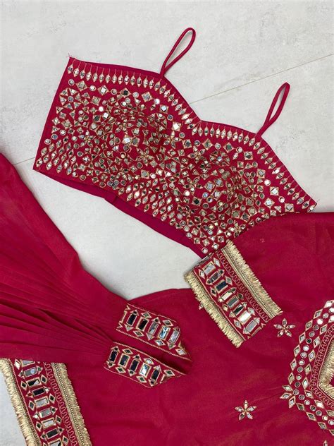 Beautifull Cosmos With Real Mirror Embroidery Work Top Plazzo – Sasta ...