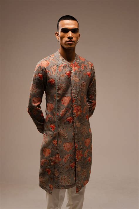 GREY HAMDARD LONG KURTA PAJAMA SET – Curato