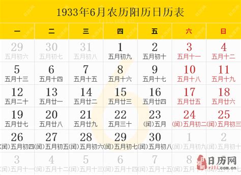 1933年日历表,1933年农历表（阴历阳历节日对照表） - 日历网