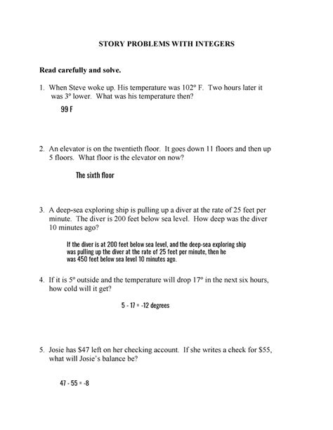 Image result for Integer Word Problems Examples