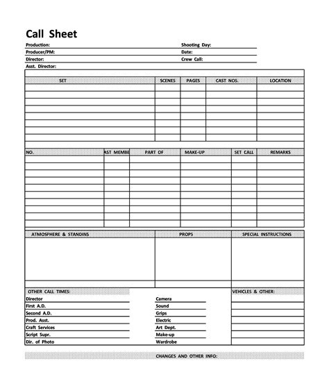 Picture of Call Sheet