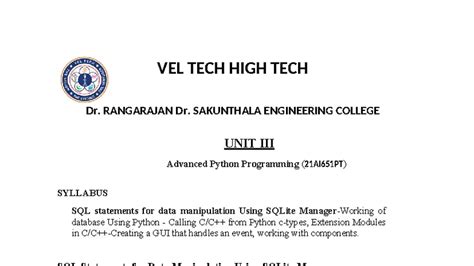 Advanced Python Programming (21AI651PT) Unit 3 - Notes on SQL & GUI ...