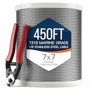 Nutype 450FT Stainless Steel Cable with Cutter, 1/8 Aircraft Cable for ...