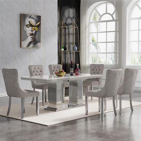 Amazon.com: HomVent 68.11'' Rectangle Dining Table Set for 6, Modern ...