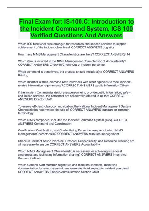 Final Exam for: IS-100.C: Introduction to the Incident Command System ...