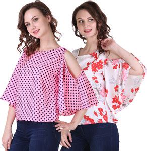Phashion Town Casual Cold Shoulder Polka Print Women Multicolor Top ...