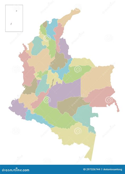 Vector Blank Map of Colombia with Departments, Capital Region and Administrative Divisions ...
