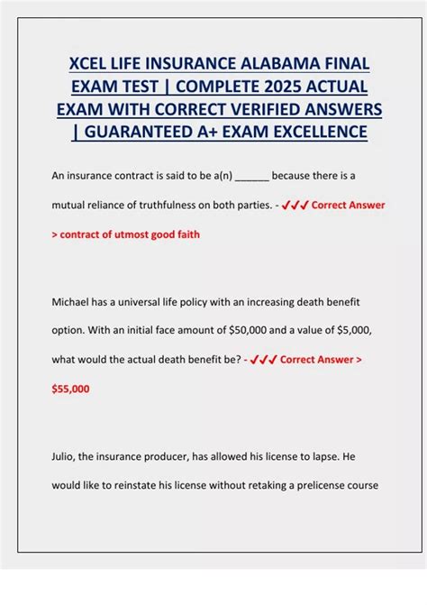 XCEL LIFE INSURANCE ALABAMA FINAL EXAM TEST | COMPLETE 2025 ACTUAL EXAM ...