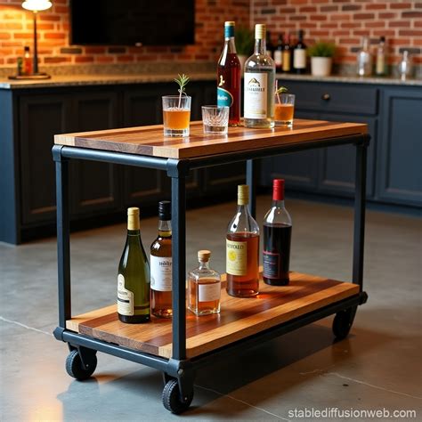 Sleek Industrial Mobile Bar Cart | Stable Diffusion Online