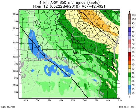 WRF ARW 4KM 850mb Winds