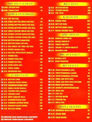 Menu of Nizam's Kathi Kabab, Connaught Place (CP), Rajiv Chowk, New ...