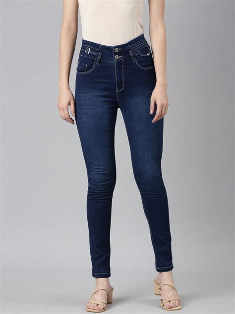 SHOWOFF Women's High-Rise Stretchable Regular Navy Blue Skinny Fit Jeans