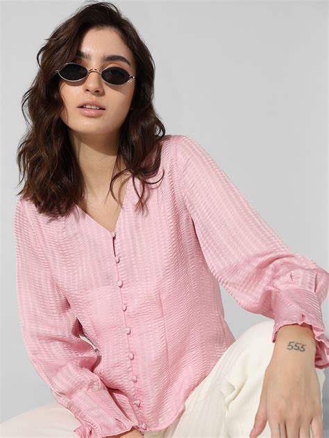 Pink Satin V-Neck Top