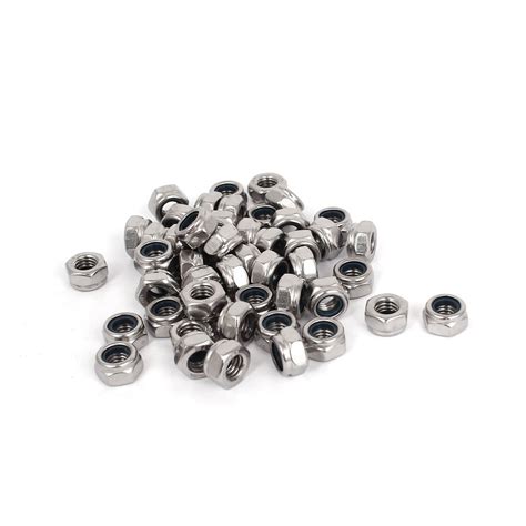 M6 x 1mm 304 Stainless Steel Nylock Nylon Insert Hex Lock Nuts 50pcs ...