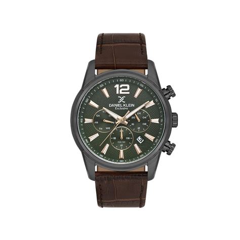 Buy Daniel Klein Mens Green Dial Brown Leather Gun Case Watch DK.1. ...