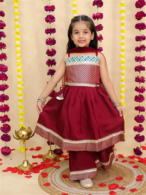 BownBee Ethnic Sleeveless Anarkali Suit With Dupatta Set For Girls