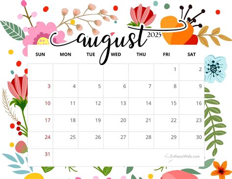 2025 Printable Calendar August
