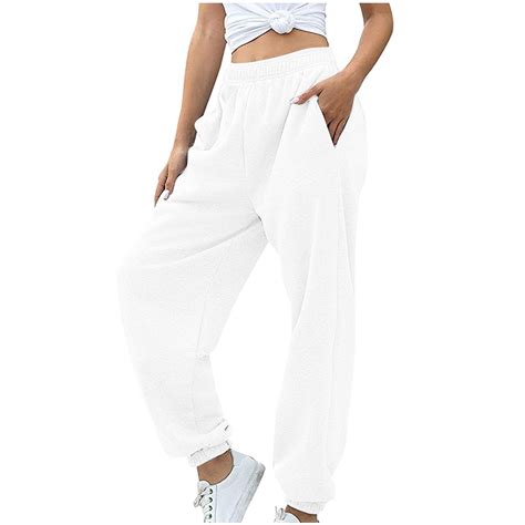 White Sweatpants Women's Bottom Sweatpants Joggers Pants Workout High ...