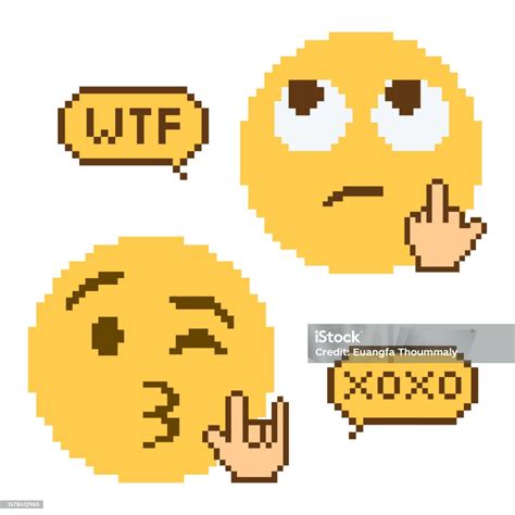Rolling Eyes And In Love Kiss Emoji With Wtf Xoxo Speech Bubble Pixel Art Style Stock ...