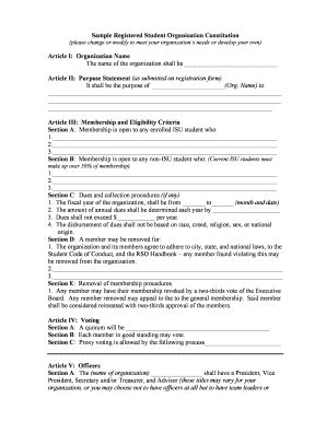 Fillable Online deanofstudents illinoisstate Sample Constitution - Dean ...