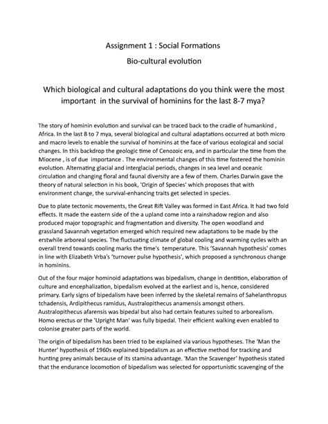 SOFO - Human evolution - Assignment 1 : Social Formations Bio-cultural ...