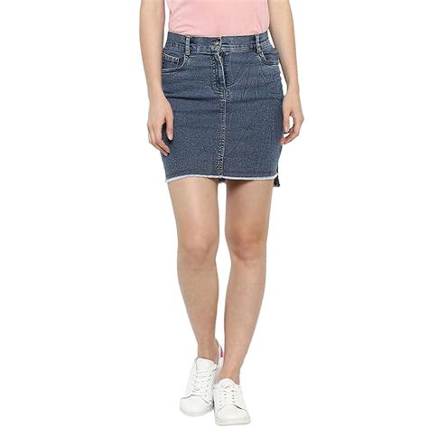 Buy StyleStone Women's Denim Hi Lo Frayed Hemline Skirt (Blue, Small ...