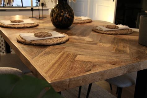 Rectangle Solid Mango Wood Dining Table | Herringbone Design - 160cms ...