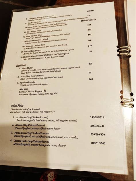 Menu at Green Gates, Belgaum