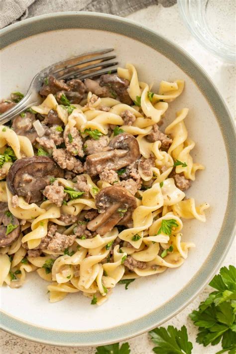Healthy Ground Beef Stroganoff (No Sour Cream) - The Dizzy Cook