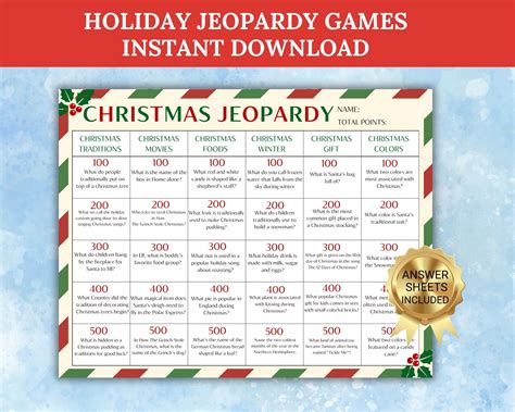 Christmas jeopardy game printable holiday trivia christmas office party ...