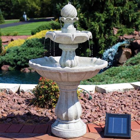 Sunnydaze Decor 35-in H Resin Water Solar Tiered Outdoor Fountain Pump ...