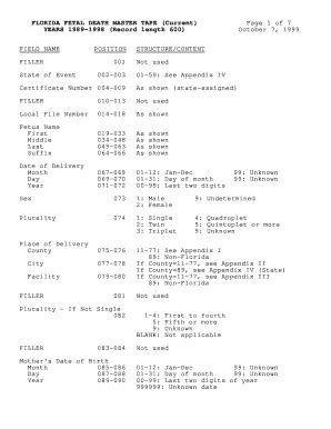 Fillable Online health usf FLORIDA FETAL DEATH MASTER TAPE (Current ...