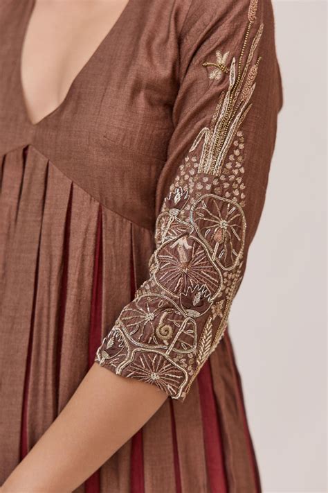 Lotus Bloom Anarkali Set With Dupatta In Dark Brown – Ruchi Marodia