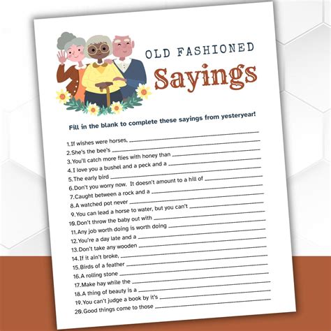 Old Fashioned Sayings Game - Etsy in 2025 | Senior citizen activities ...