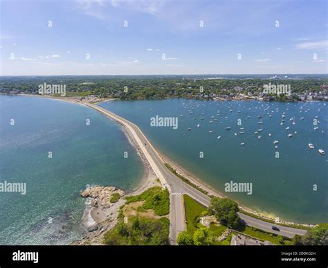 Aerial view of Marblehead causeway on Ocean Avenue and Marblehead ...
