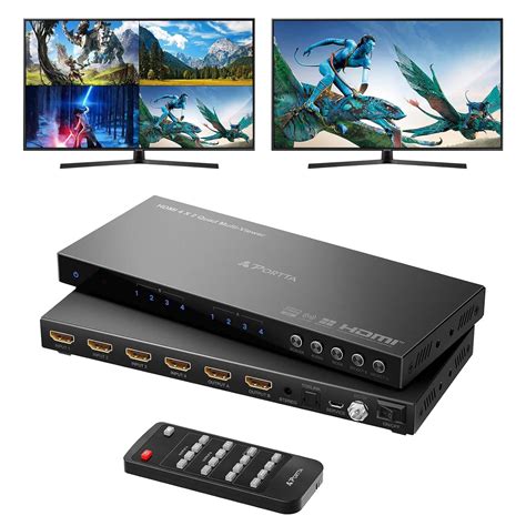 HDMI Multiviewer Switch 4x2 with PIP, PORTTA Quad Multi-Viewer Seamless ...