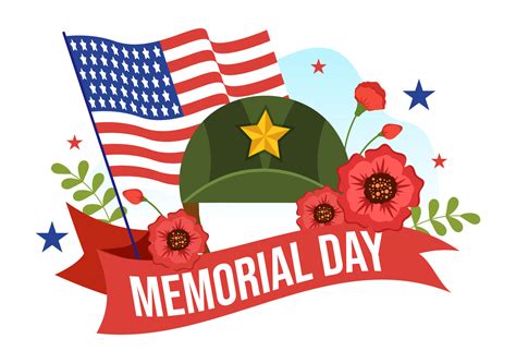 Memorial Day Illustration with American Flag, Remember and Honor to ...