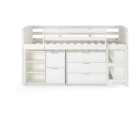 Buy White Twin Louver Low Loft Bed with 3 and 2-Drawer Chests and ...