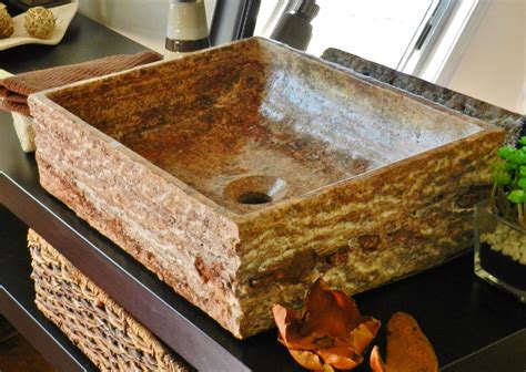 Natural Stone Rectangle Vessel Sink Red Travertine marble